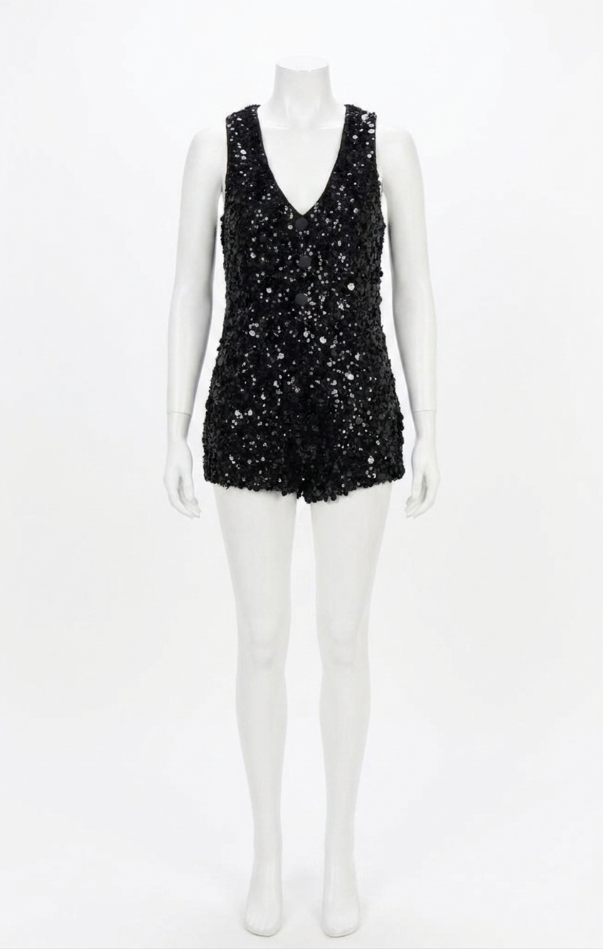 NEW SHOW ME YOUR MUMU viva sequin vest top in black metallic